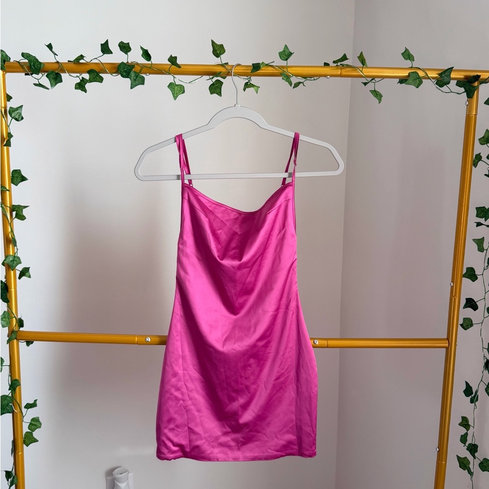 Oh Polly Fuchsia Satin Slip Dress